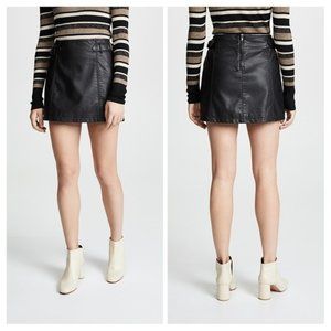 Free People Charli A-Line Skirt / Size 10 / Black Vegan Faux Leather Mini